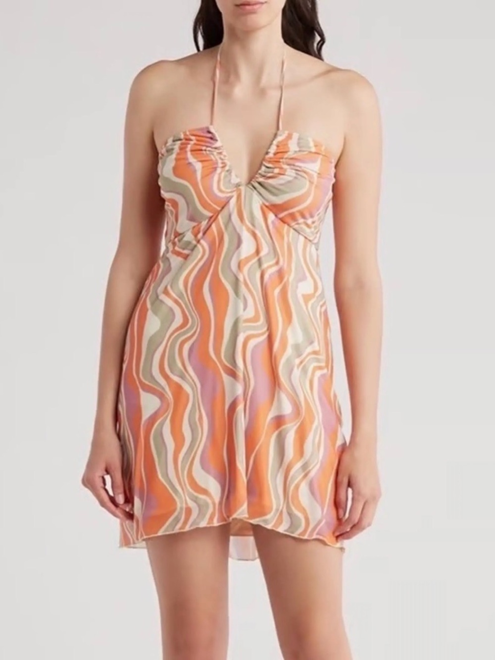 Show Me Your MuMu Outgoing Wave-Print Halter Dress Size Small Boho Retro 70s